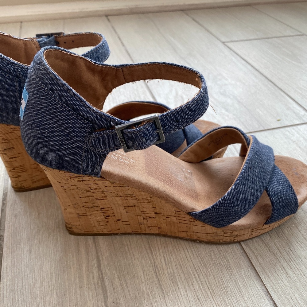 TOMS Chambray Cork Wedge Sandals